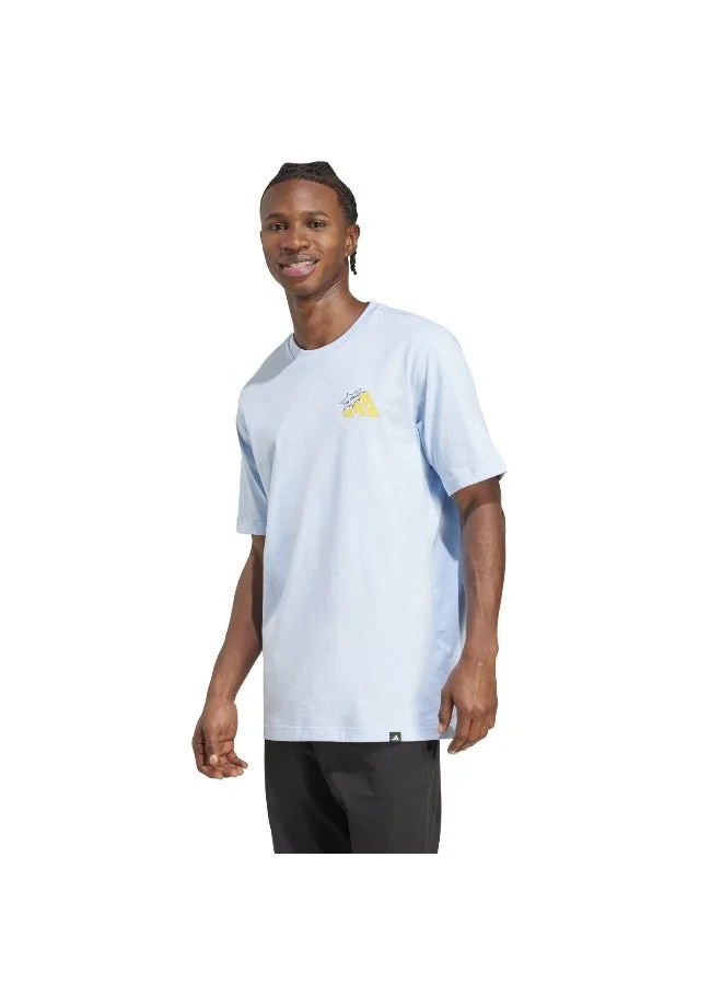 اديداس تيشيرت رجالي بأكمام قصيرة وطبعة جبن زرقاء